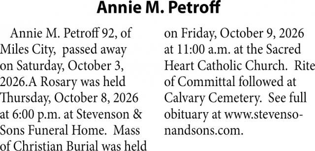 In Loving Memory, Annie M. Petroff