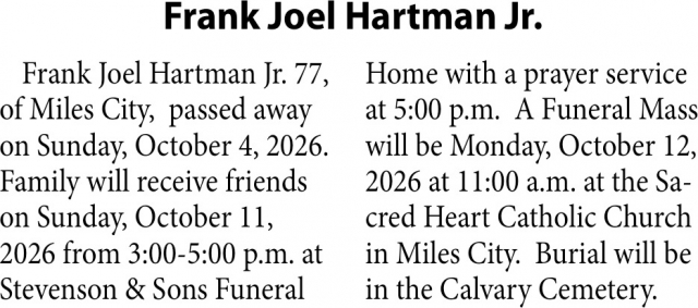 In Loving Memory, Frank Joel Hartman Jr.