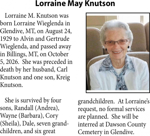 Celebration of Life, Lorraine May Knutson