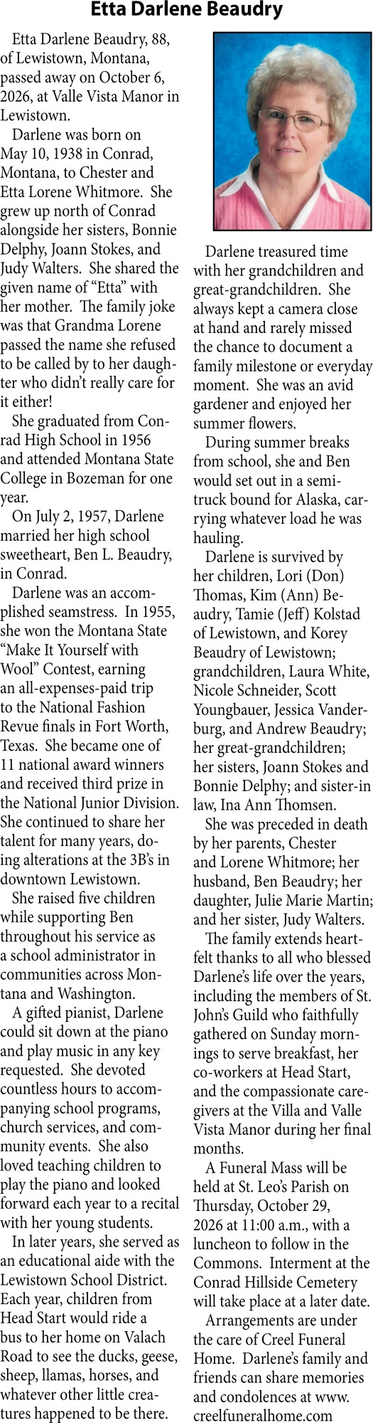 In Loving Memory, Etta Darlene Beaudry