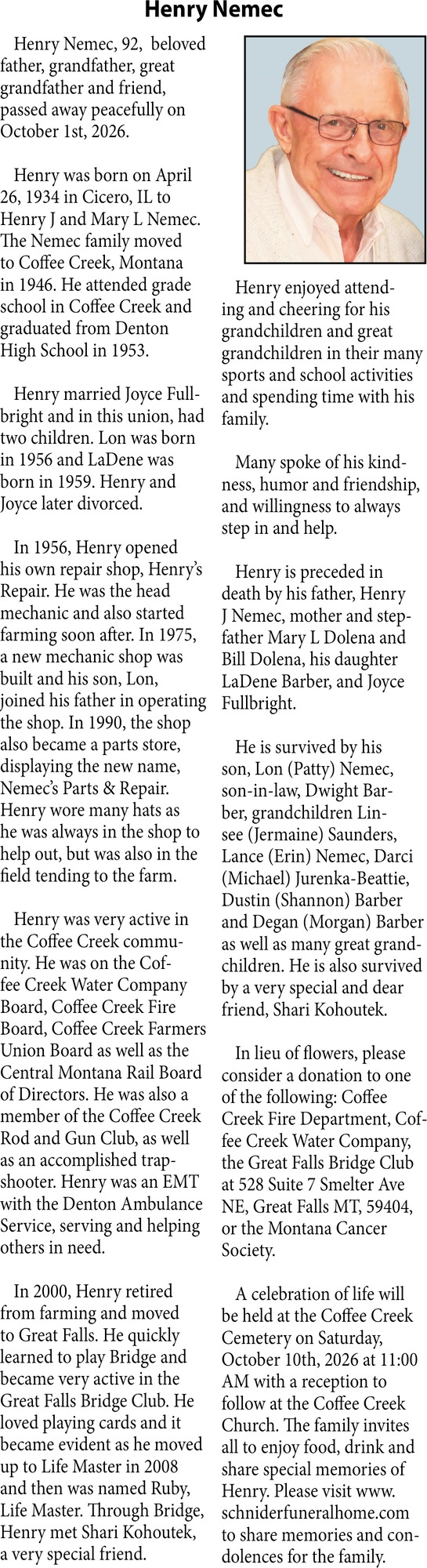 In Loving Memory, Henry Nemec