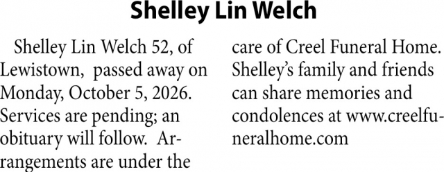 In Loving Memory, Shelley Lin Welch