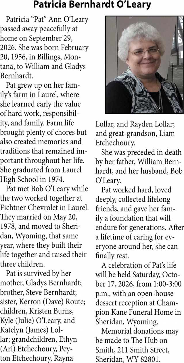 In Loving Memory, Patricia Bernhardt O' Leary