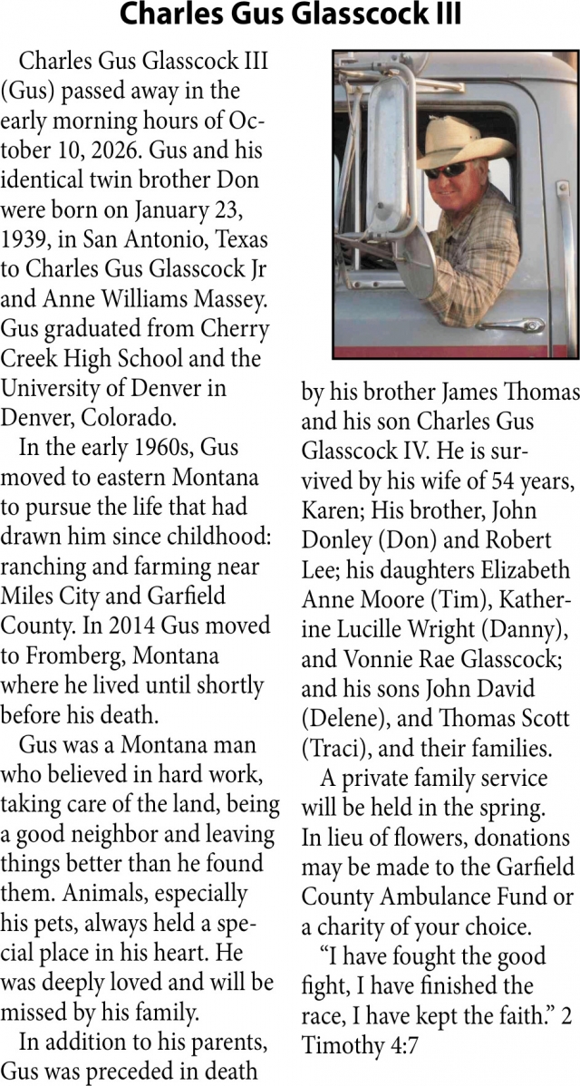 Celebration of Life, Charles Gus Glasscock III