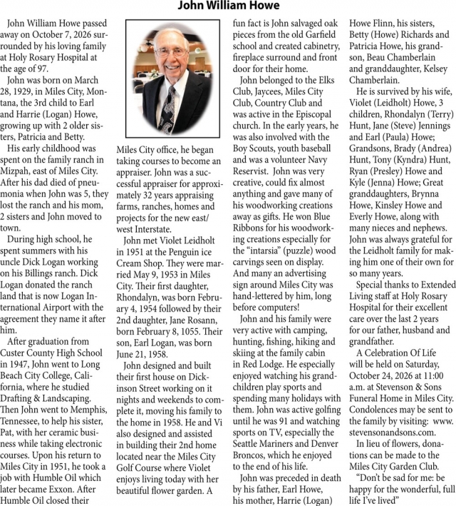 Celebration of Life, John William Howe