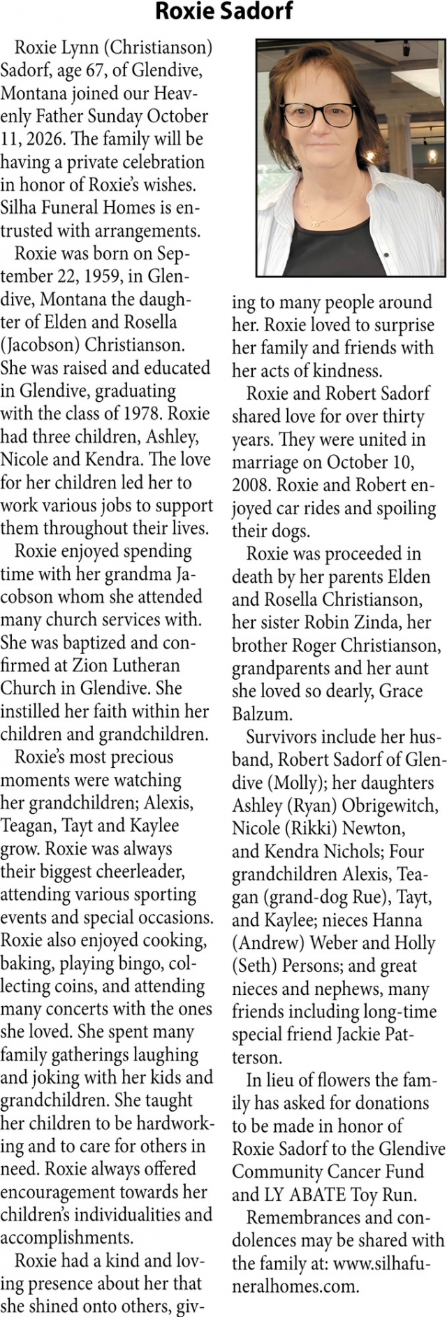 Celebration of Life, Roxie Sadorf