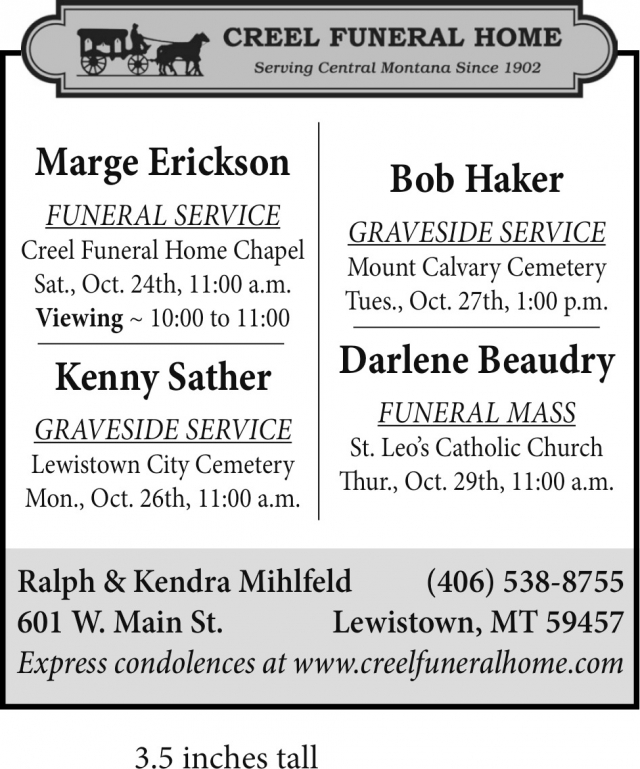 Funeral & Memorial Services, Creel Funeral Home, Lewistown, MT