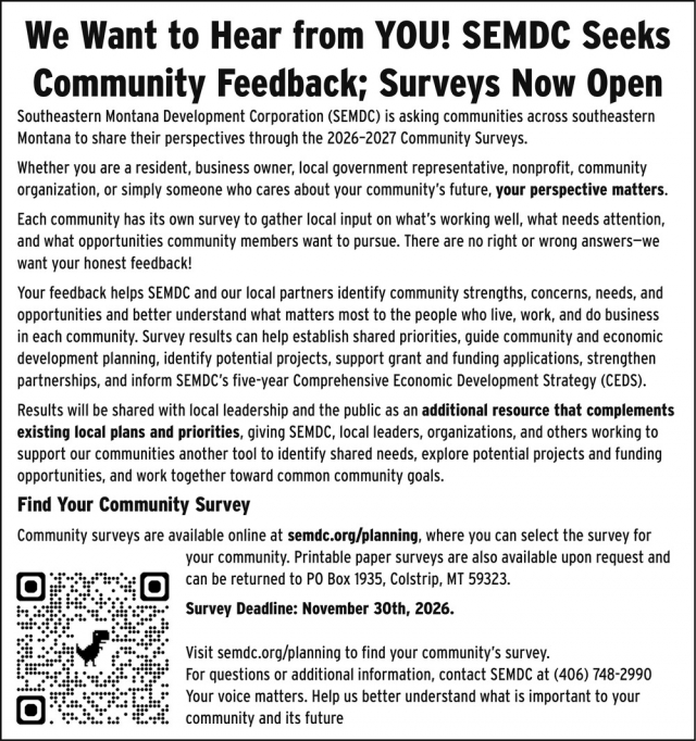 Take the Community Survey, Southeastern Montana Development Corporation, Colstrip, MT