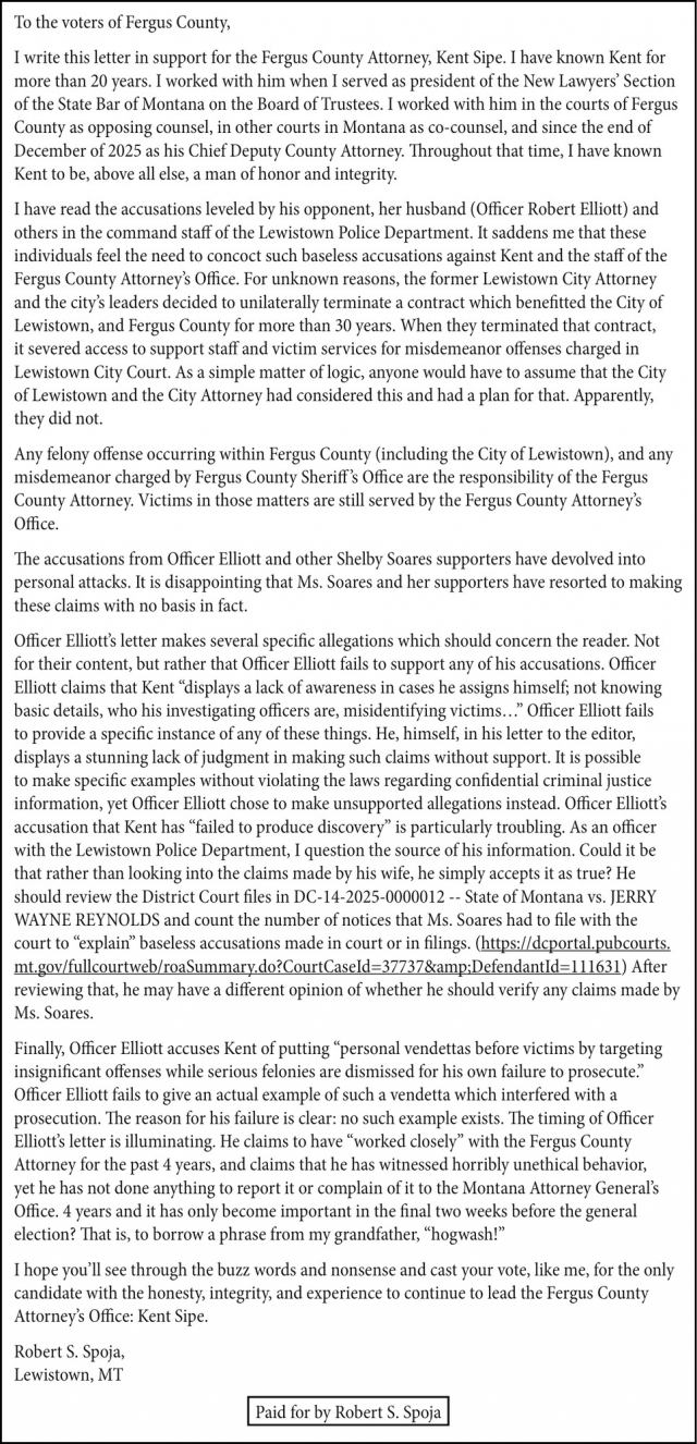 A Letter to the Voters, Robert S. Spoja