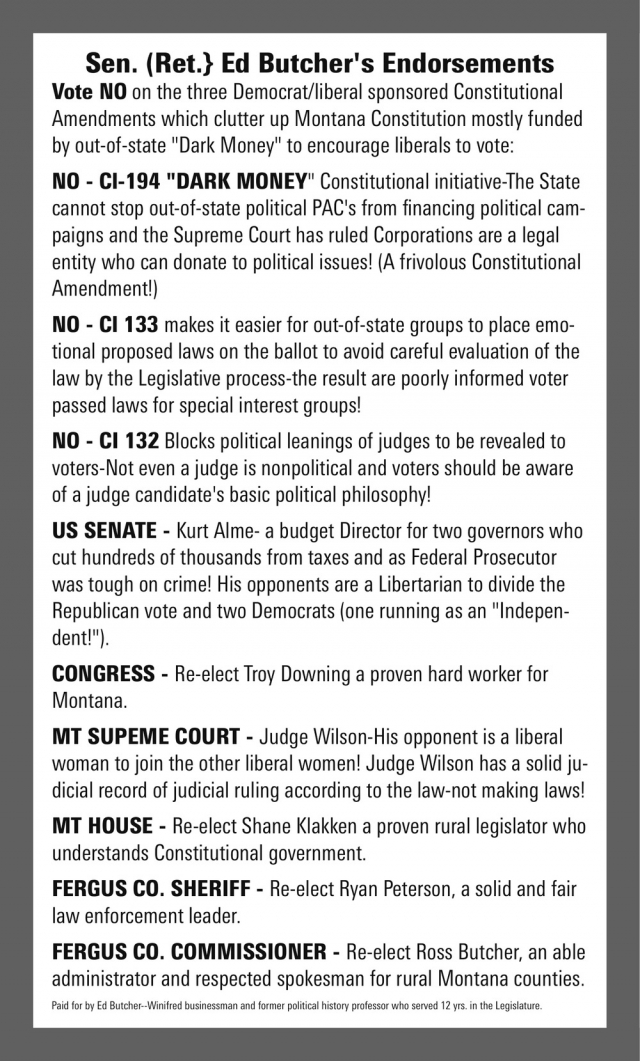 Protect the State Constitution, Ed Butcher, Winifred, MT