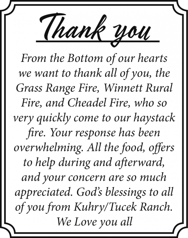 Thank You, Responders, Tucek Ranch