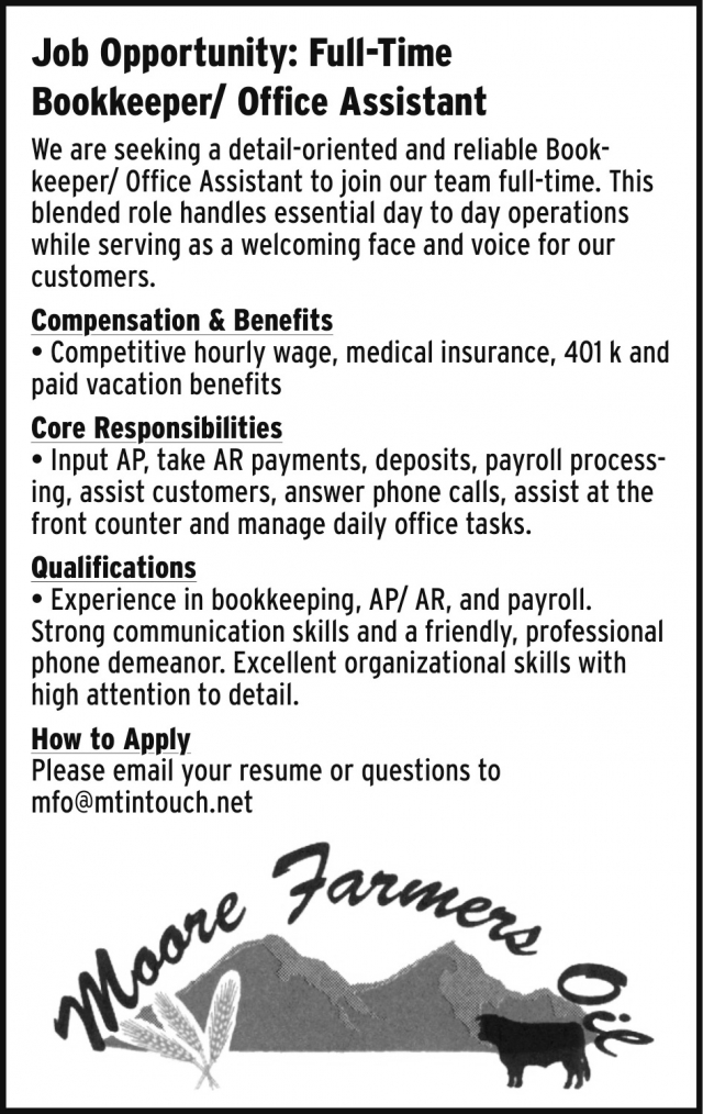 Full-Time Bookkeeper, Moore Farmers Oil Co