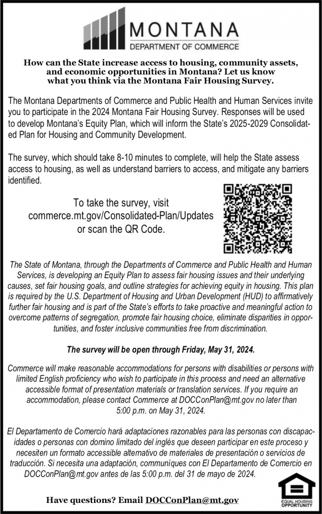 2024 Montana Fair Housing Survey, Montana Department of Commerce 2024 Montana Fair Housing Survey