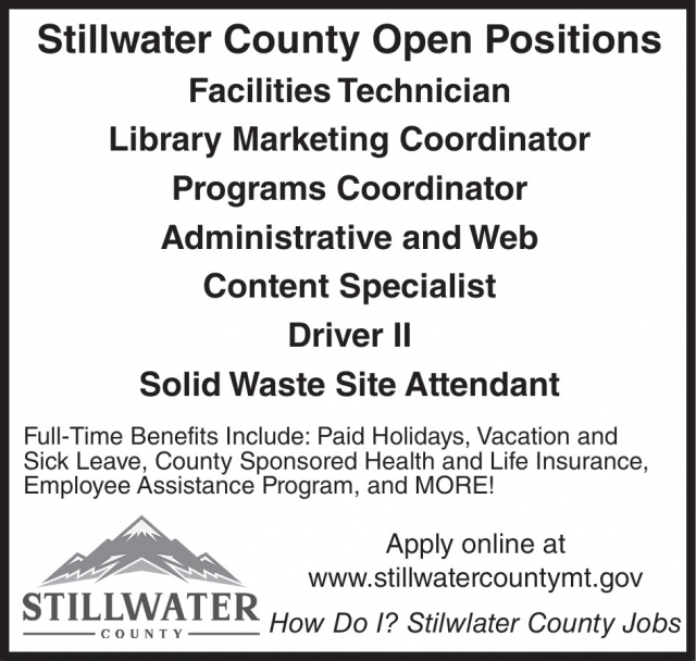 Administrative and Web Content Specialist, Stillwater County, Columbus, MT