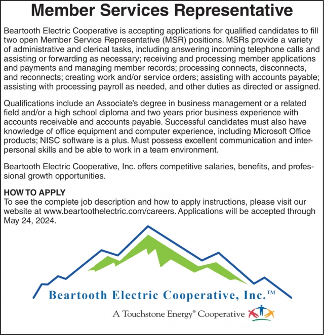 Member Services Representative, Beartooth Electric Cooperative, Inc., Red Lodge, MT