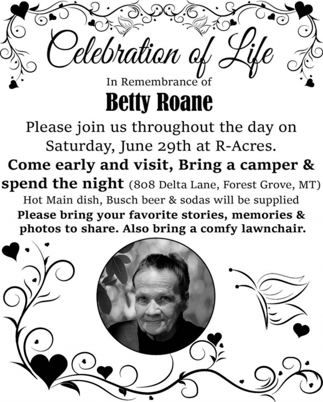 In Remembrance of Betty roane, Betty Roane Celebration of Life