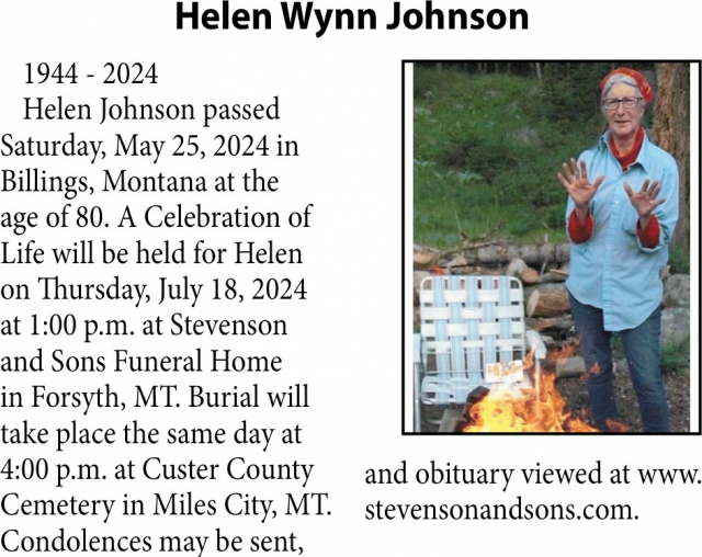 Helen Wynn Johnson, Obituaries, Glendive, MT
