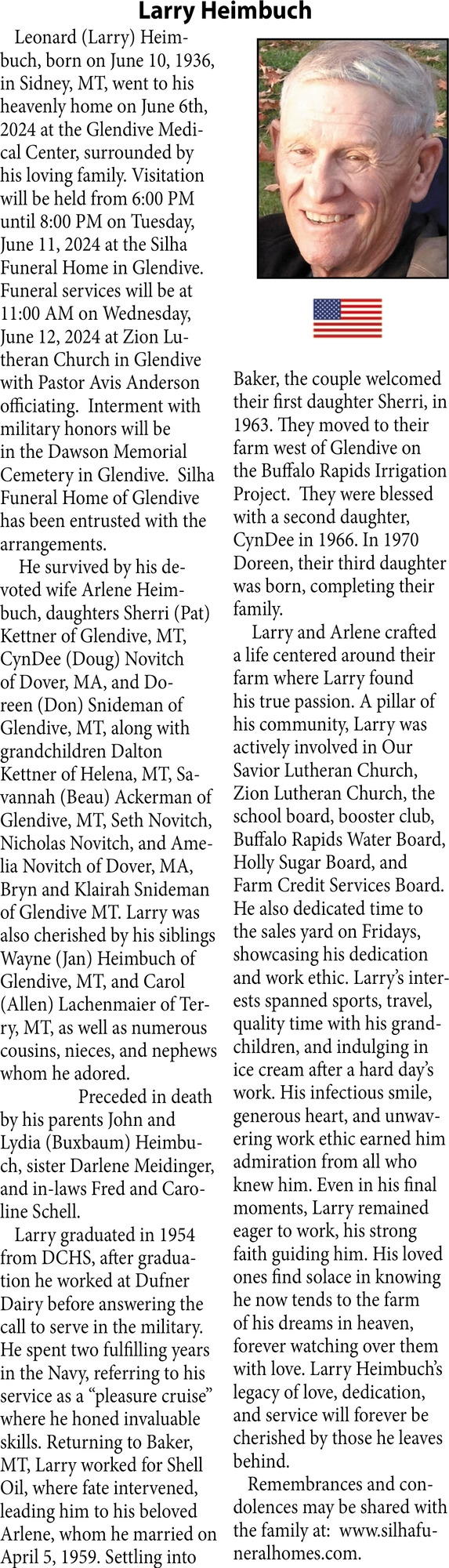 Larry Heimbuch, Obituaries, Glendive, MT