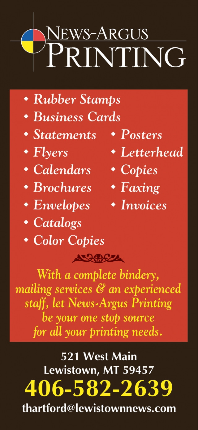 Rubber Stamps, News-Argus Printing, Lewistown, MT