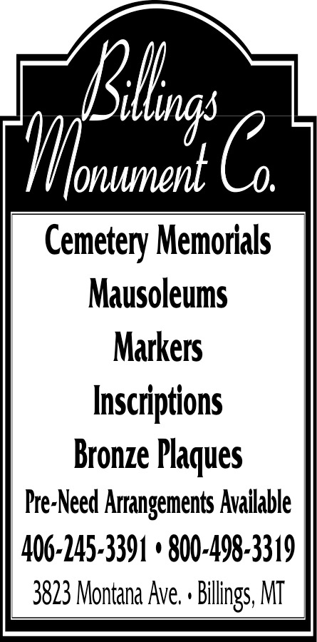 Cemetery Memorila, Billings Monument Co.