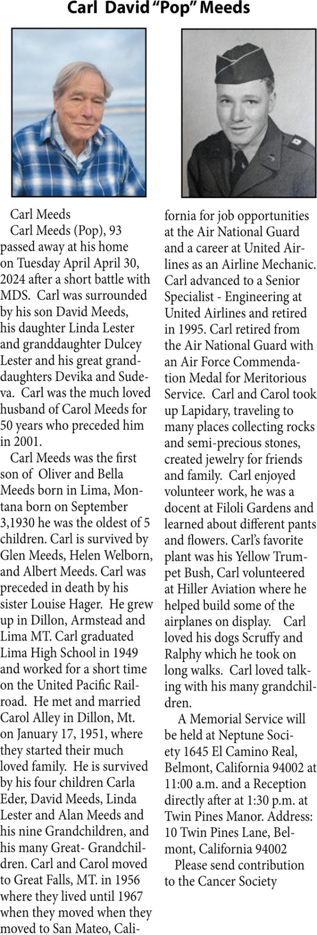 Carl David "Pop" Meeds, Obituaries, Glendive, MT