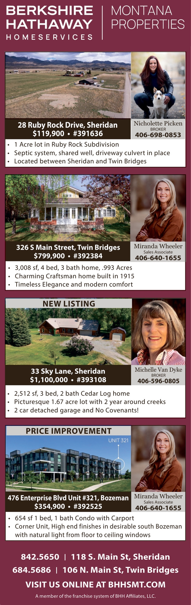 Montana Properties, Michelle Van Dyke / Nicole Picken / Miranda Wheeler - Berkshire Hathaway HomeServices Montana Properties, Twin Bridges, MT