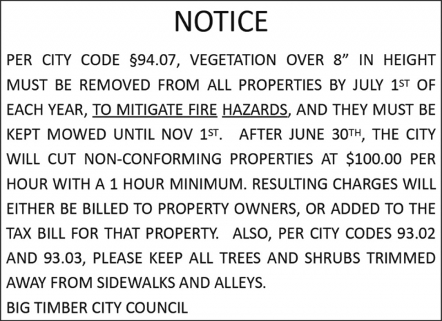 Notice, City of Big Timber