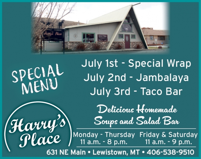 Special Menu, Harry's Place, Lewistown, MT