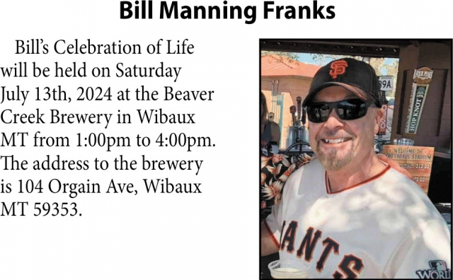 Bill Manning Franks, Obituaries, Glendive, MT