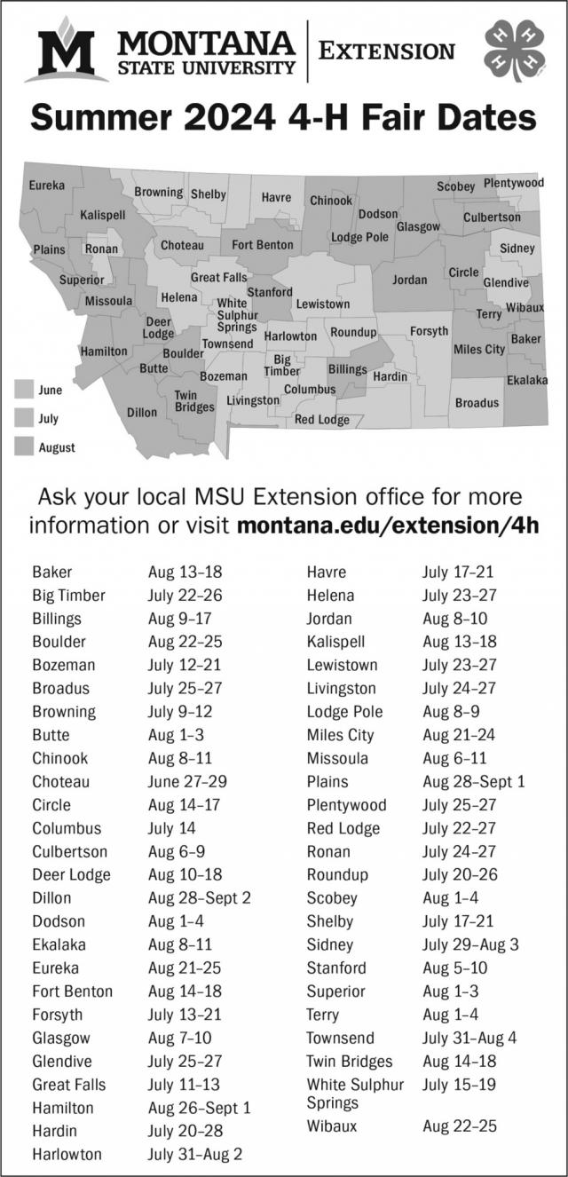 Summer 2024 4-H Fair Dates, Montana State University - Extension, Bozeman, MT