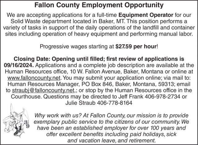 Equipment Operator, Fallon County, Baker, MT