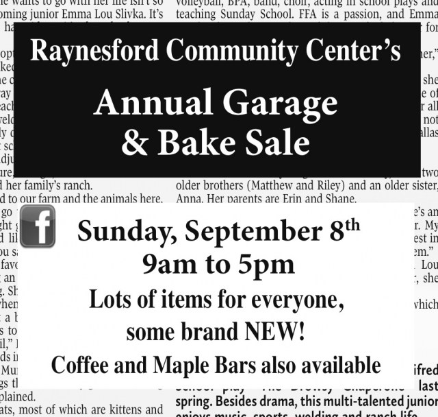 Annual Garage & Bake Sale, Raynesford Community Center, Raynesford, MT