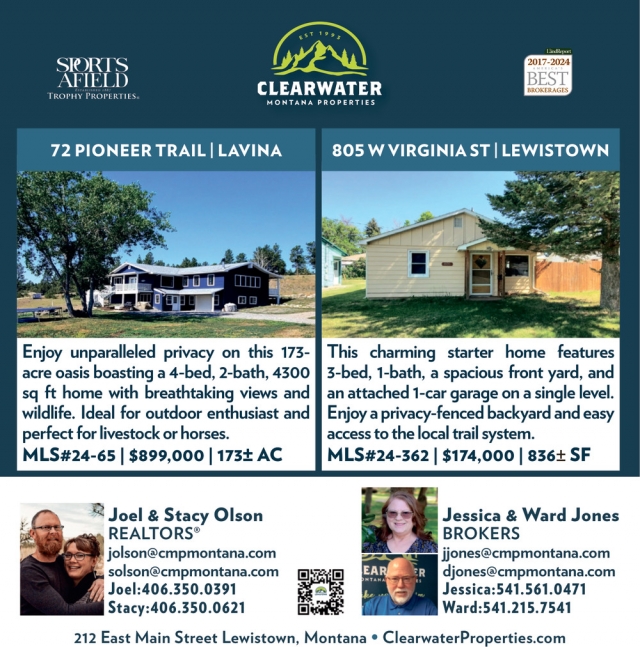 72 Pioneer Trail / Lavina, Clearwater Montana Properties - Joel & Stace Olson / Jessica & Ward Jones, Lewistown, MT