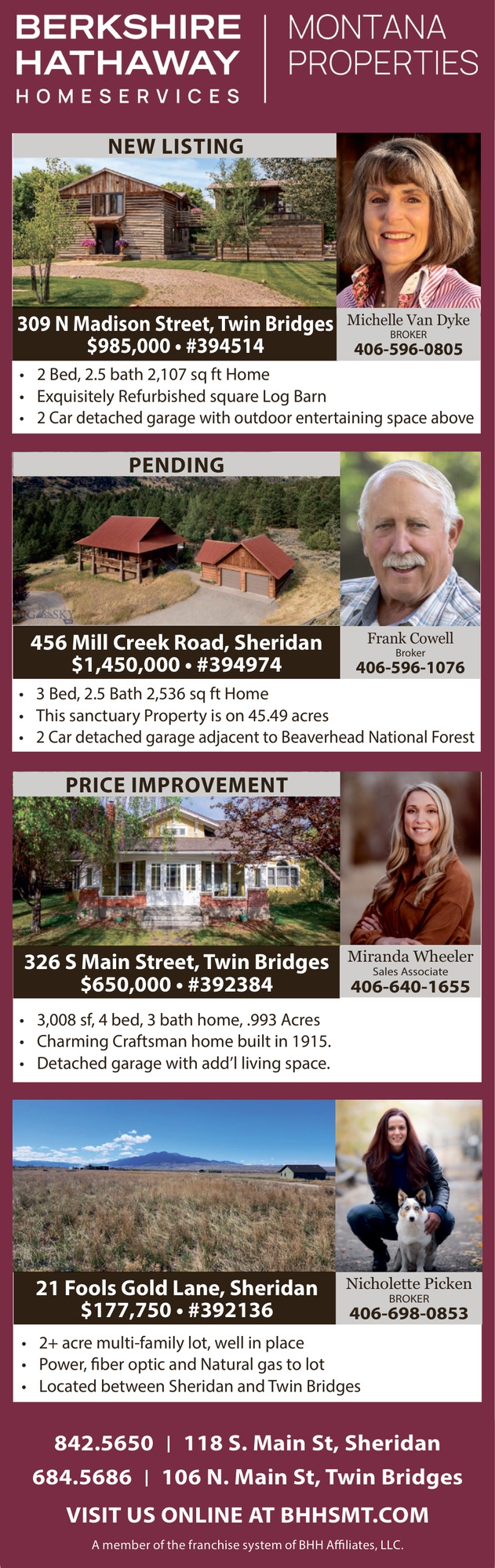 Montana Properties, Michelle Van Dyke / Nicholette Picken / Frank Cowell / Miranda Wheeler - Berkshire Hathaway HomeServices Montana Properties