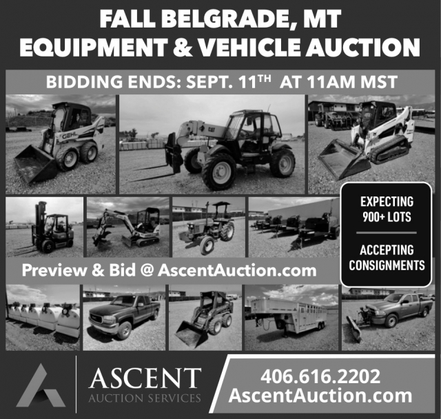 Fall Belgrade, MT Equipment & Vehicle Auction, Ascent Auction Services, Lewistown, MT