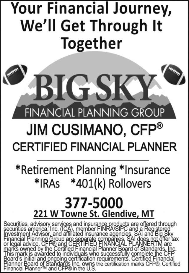 Certified Financial Planner, Jim Cusimano - Big Sky Financial Planning Group, Glendive, MT