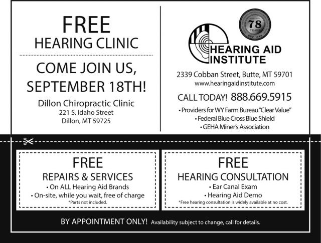 Free Hearing Clinic, Hearing Aid Institute, Butte, MT