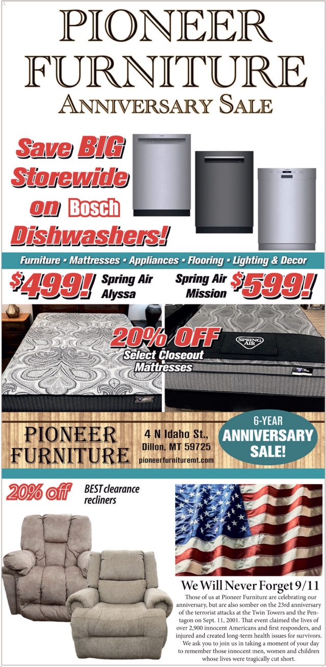 Anniversary Sale, Pioneer Furniture, Dillon, MT