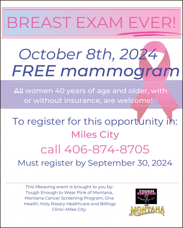 Free Mammogram, Breast Exam Ever (October 8, 2024)