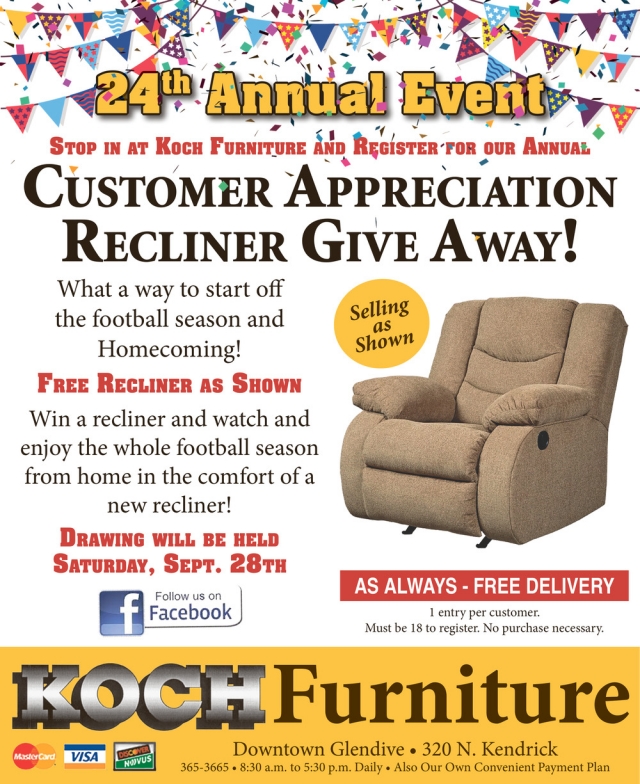 Customer Appreciation Recliner Give Away!, Koch Furniture, Glendive, MT