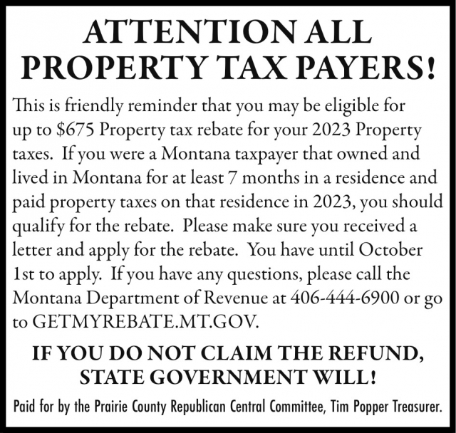 Attention All Property Tax Payers!, Prairie County Republican Central Committee