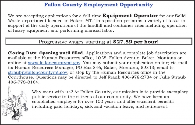 Equipment Operator, Fallon County, Baker, MT