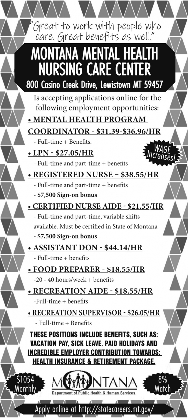 Mental Health Program Coodinator, Montana Mental Health Nursing Care Center, Lewistown, MT