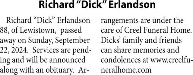 Richard "Dick" Erlandson, Obituaries, Glendive, MT