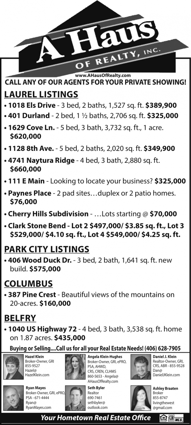 Laurel Listings, A Haus of Realty, Inc., Laurel, MT