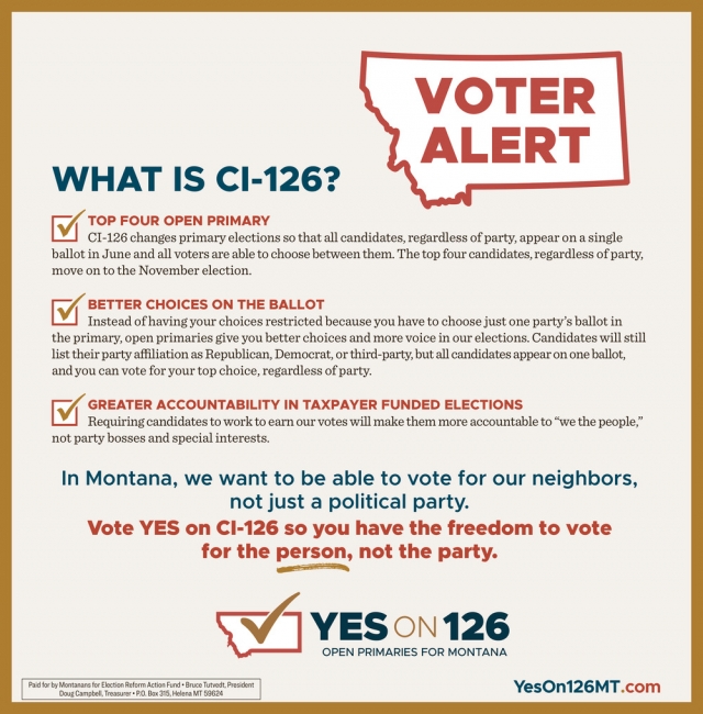 Voter Alert, Yes on 126, Helena, MT