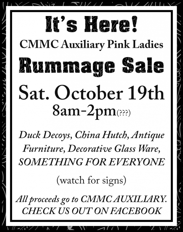 Rummage Sale, CMMC Auxiliary Pink Ladies Rummage Sale (October 19, 2024)