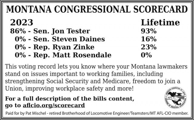 Montana Congressional Scorecard, American Federation of Labor Congress of Industrial Organizations, Washington, DC