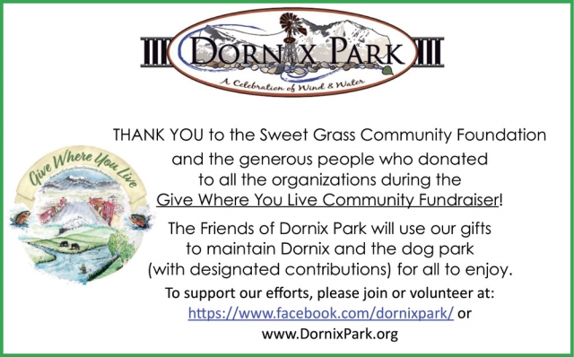 Thank You to the Sweet Grass Community Foundation, Dornix Park