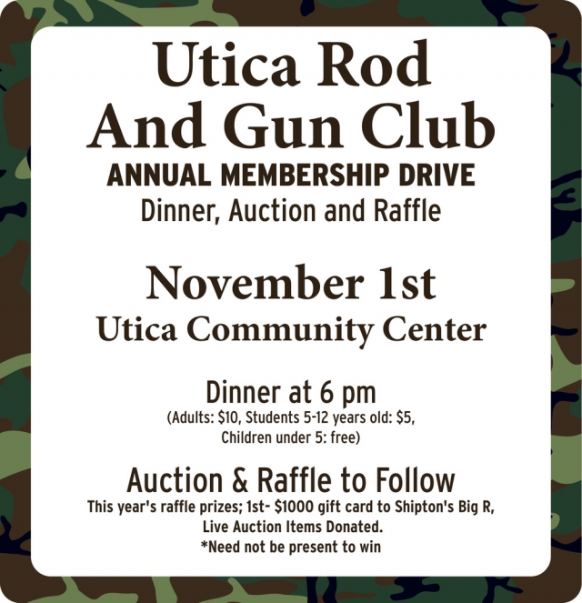 Annual Membership Drive, Utica Rod And Gun Club Annual Membership Drive (November 1, 2024)